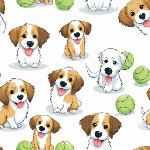 Adorable puppies and tennis balls on white background