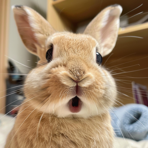 Adorable Rabbit with Embarrassed and Surprised Expressions