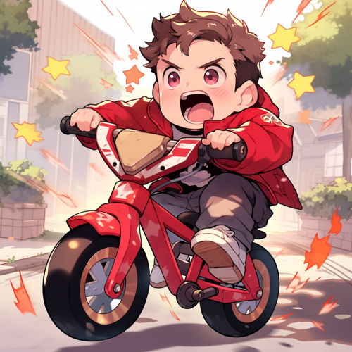 Cute rich father riding a bicycle chibi anime style