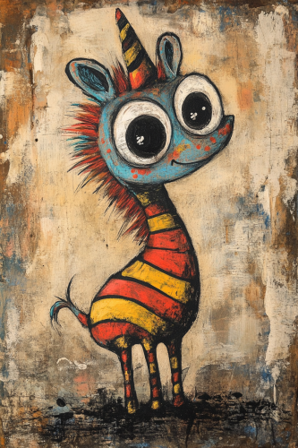 Cute seahorse unicorn zebra rainbow looking up