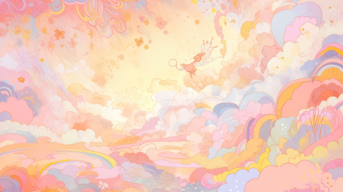 Cute and tender psychedelic fantastic background created with watercolors by a child
