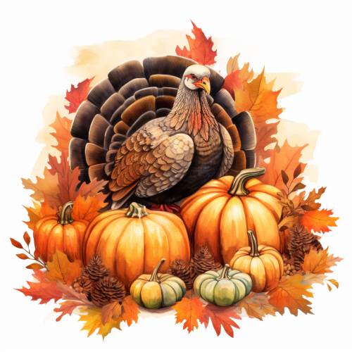 Adorable Thanksgiving turkey and pumpkins