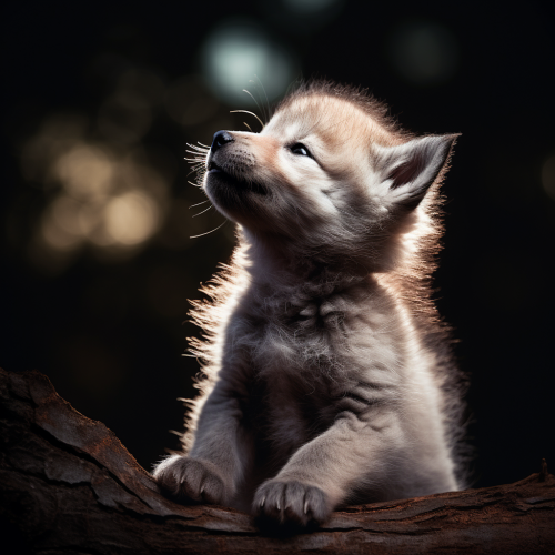 Cute wolf pup howling at moon