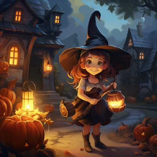 Chubby Cartoon Witch giving Halloween candy