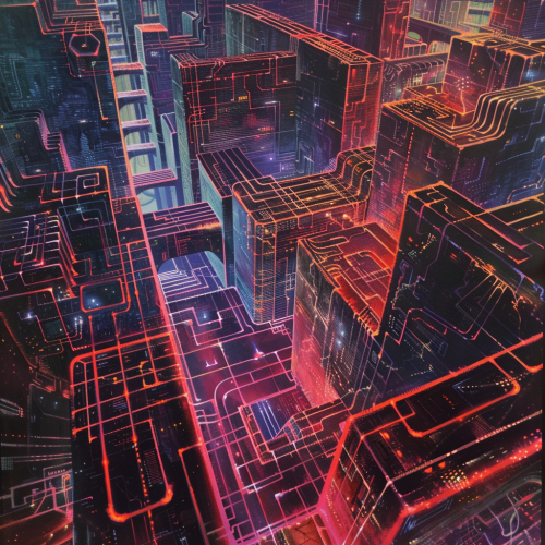 Detailed Sci-Fi Cyber Labyrinth Illustration
