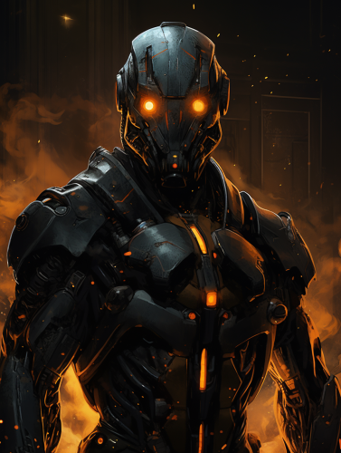 Cybernetic soldier in eerie concept art