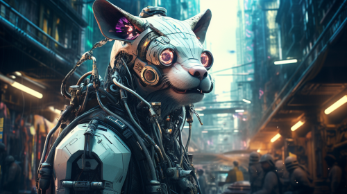 Anthropomorphic animals in a cyberpunk city