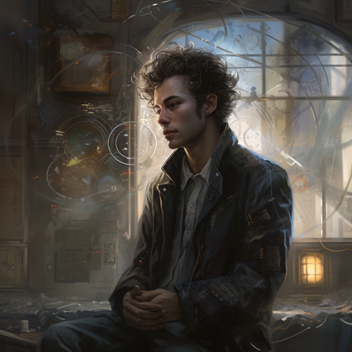 Young man manipulating time with cyberpunk influences