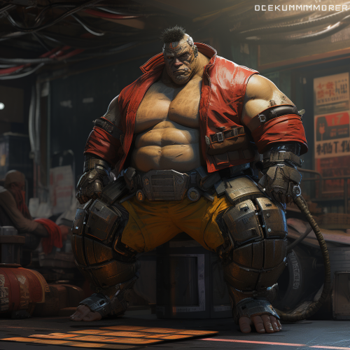 Cyberpunk underground pit fighter sumo wrestler