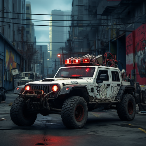 Cyberpunk white Jeep Gladiator in Downtown LA