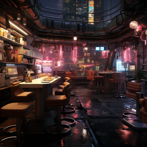 Cyberpunk cafe with neon lights Cyberpunk cafe with neon lights