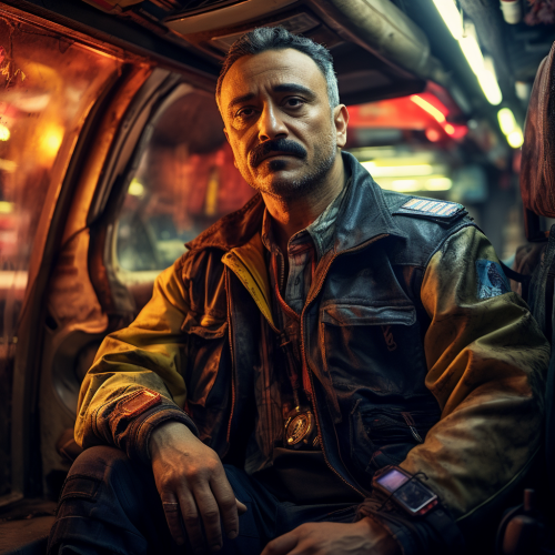 Italian taxi driver in cyberpunk city