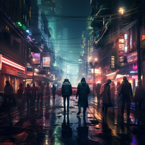 Netrunner in Cyberpunk Neon Rainy Street