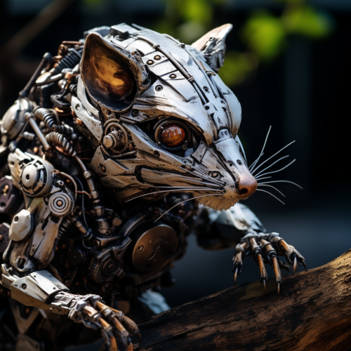 Cyberpunk Robot Rat on Tree Stub