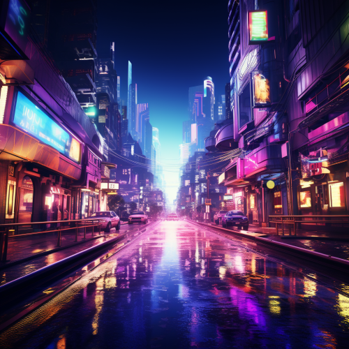 Vivid cyberpunk street scene