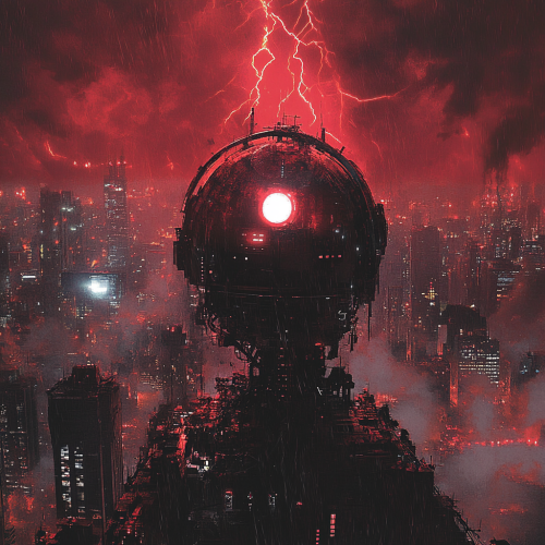 Cyborg in Dystopian Cityscape Chaos Cyborg in Dystopian Cityscape Chaos