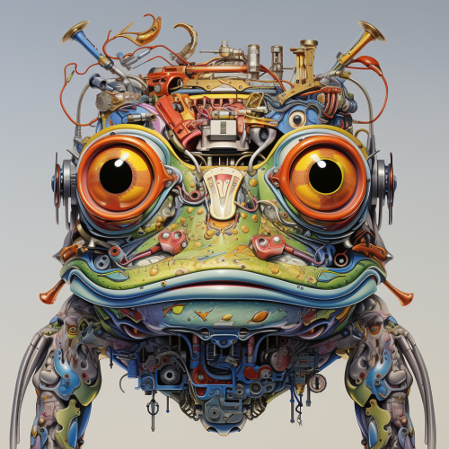 Cyborg Frog with Don Ed Hardy Art