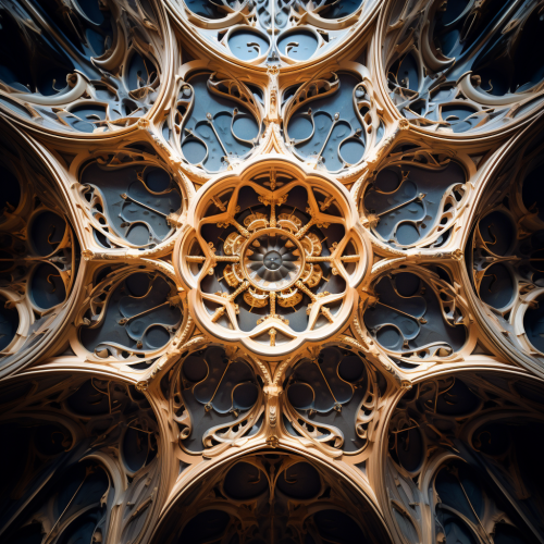 Cymatic shapes in ornate cathedral ceiling