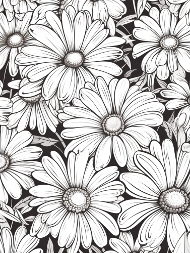 Hand-drawn daisies with thick outlines in cartoon style