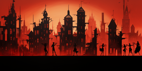 Silhouette of dancing girls in red light district Silhouette of dancing girls in red light district