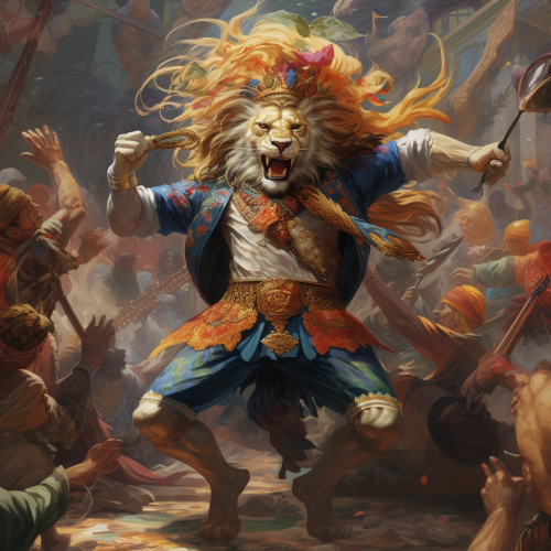 Dancing lion with band