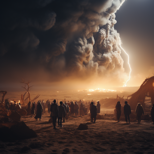 Shamanic night dance in front of massive tornado