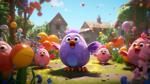 Joyful friends dancing in colorful garden