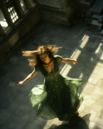 Colorful Dancing Woman in Courtyard Colorful Dancing Woman in Courtyard