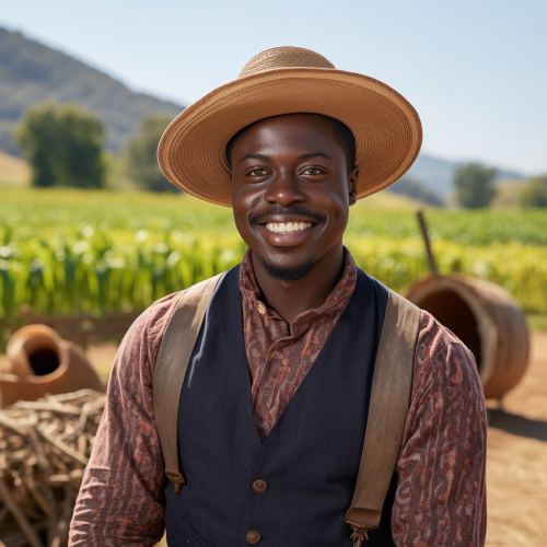 Daniel Kaluuya in 1830s Farm Attire Smiling