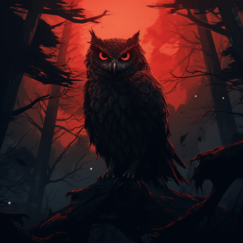 Dark atmosphere with owl creature in forest