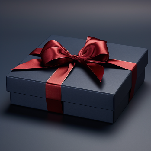 Dark blue gift box with red ribbon