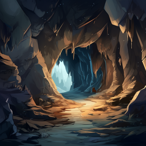 Cartoon-style cave entrance in cliff rocks