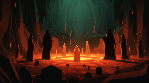 Hooded figures conducting dark ritual