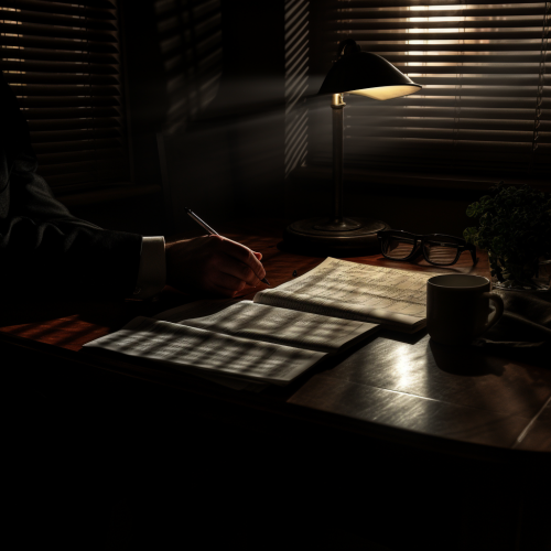 Person filling forms on dark desk Person filling forms on dark desk