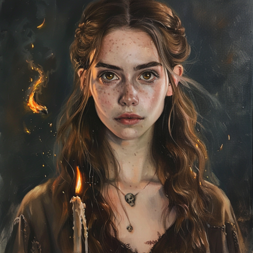 Girl with flame spell and skull
