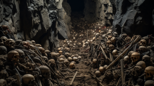 Photograph of disgusting giant's lair with bones