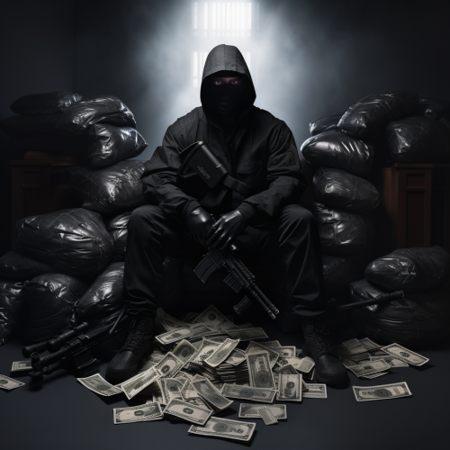 Dark ghost counting money and guns
