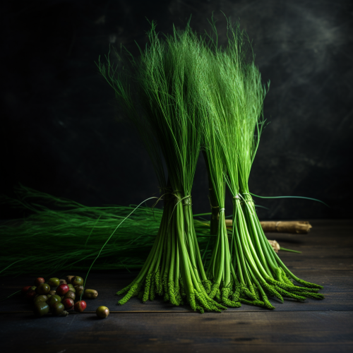 Fresh Equisetum Horsetail on Dark Table