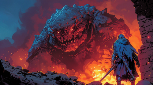 Dark Knight Monster Battle Illustration