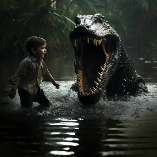 Man bravely kicks alligator in dark lake