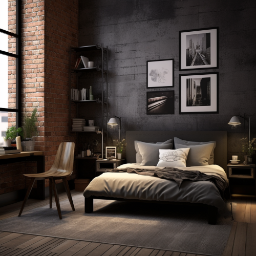 Dark loft style with brick wall and metal furniture