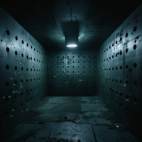 Illuminated pinholes in a dark metal room