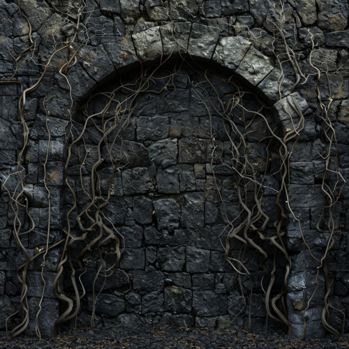 Stone wall with vines archway Stone wall with vines archway