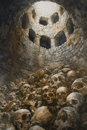 Bones in Deep Well Illustration Bones in Deep Well Illustration