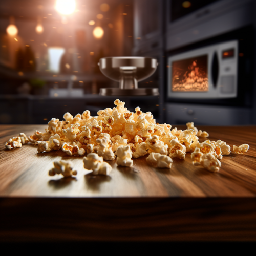 Popcorn on dark wood countertop