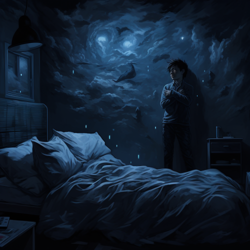 Person in Dark Sleeping Room with Eureka Idea