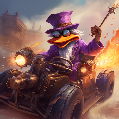 Darkwing Duck driving beach buggy vanishing in smoke