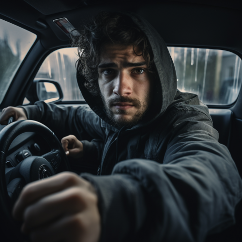 Man gripping steering wheel intensely