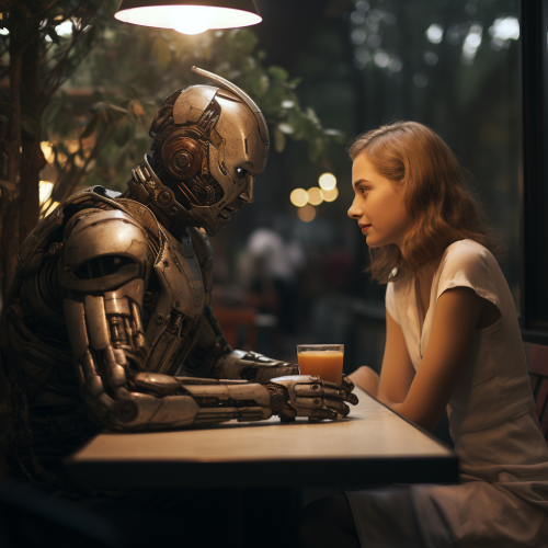 Man on a date with a robot woman