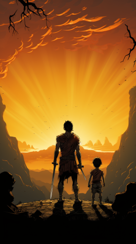 David and Goliath graphic novel at sunrise